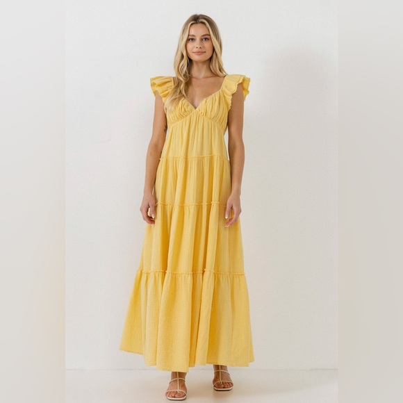 Free The Roses - Yellow Sweetheart With Raw Edges Details Maxi Dress Size  Large - Picture 1 of 14